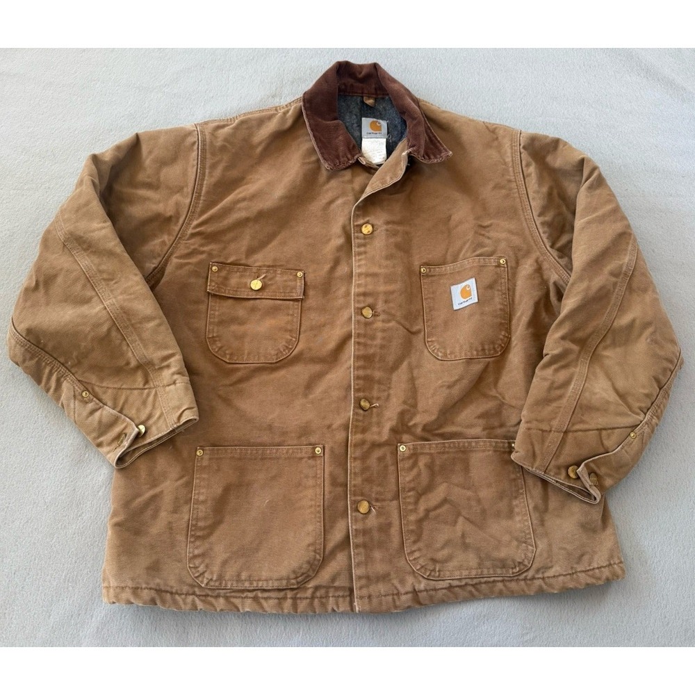 VTG Carhartt Chore Coat Blanket Lined Centennial Edition USA Made Brown Duck 48R